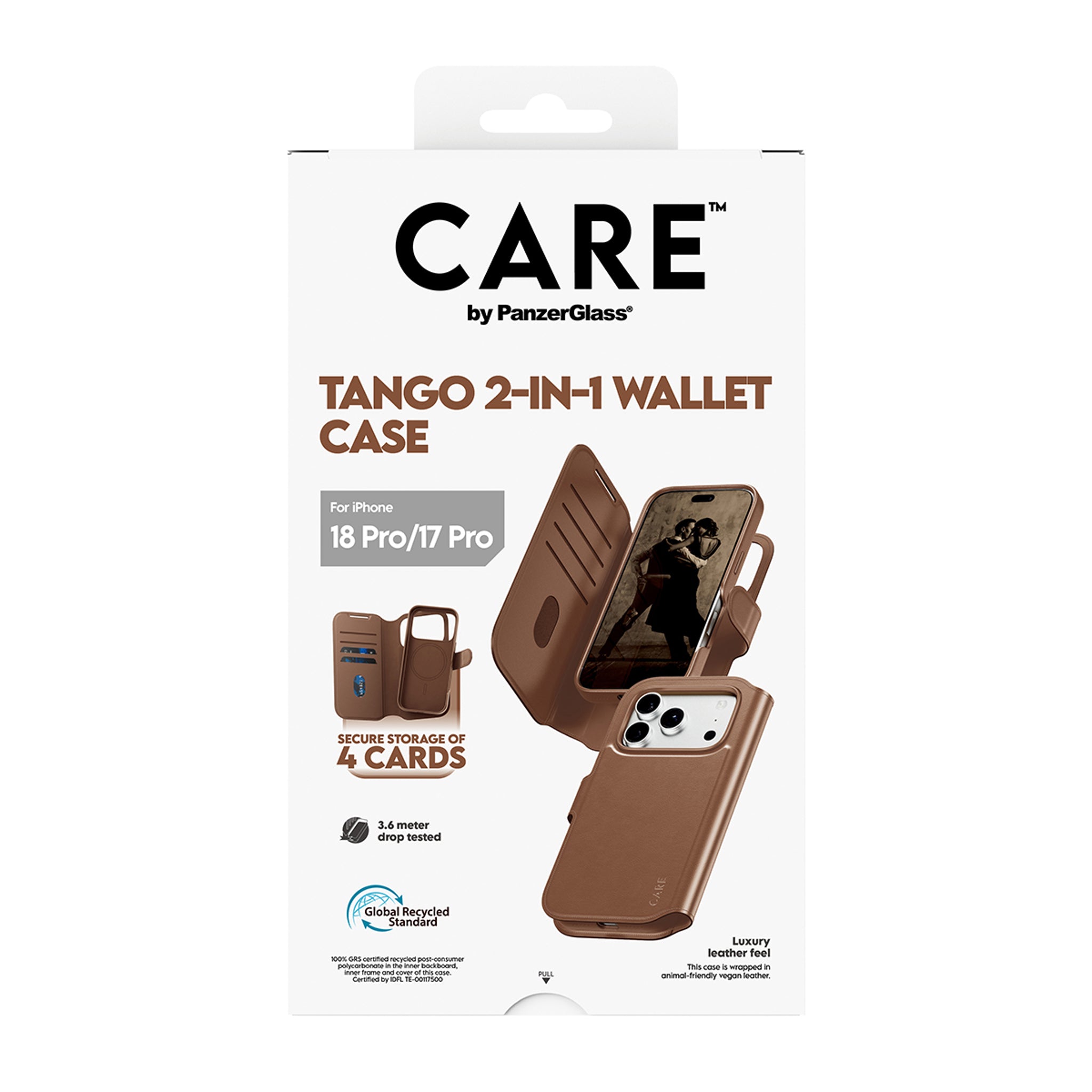 CARE™ by PanzerGlass® Tango 2-in-1 Wallet Case Brown w. MagSafe iPhone 18 Pro | 17 Pro
